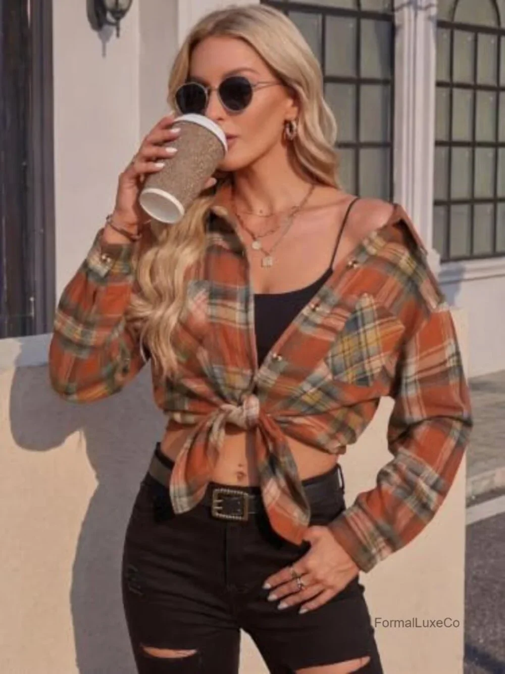 Womens Flannel Shirt Long Sleeve Button Down Plaid Casual Blouse